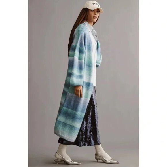 073  Anthropologie Cozy Ombre Stripe Duster Sweater NWT One Size Fits All - Picture 1 of 9